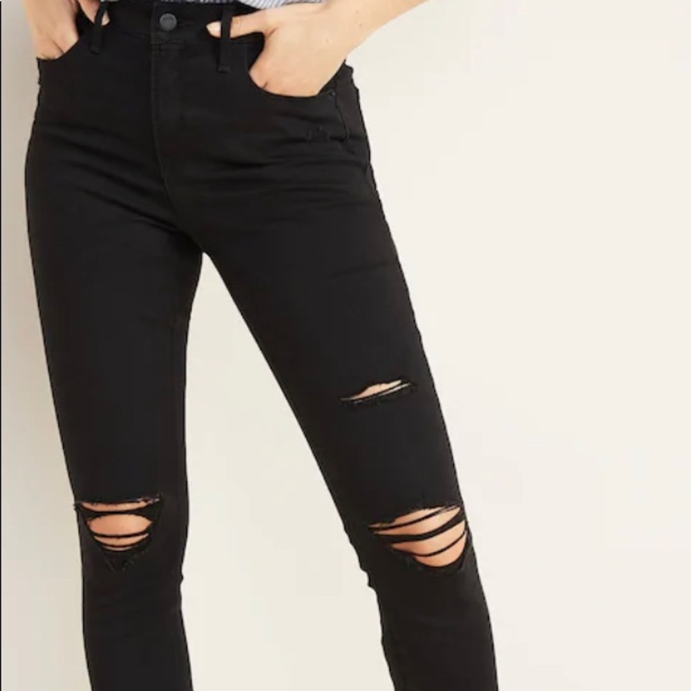 High Waisted Distressed Skinny Black Jeans